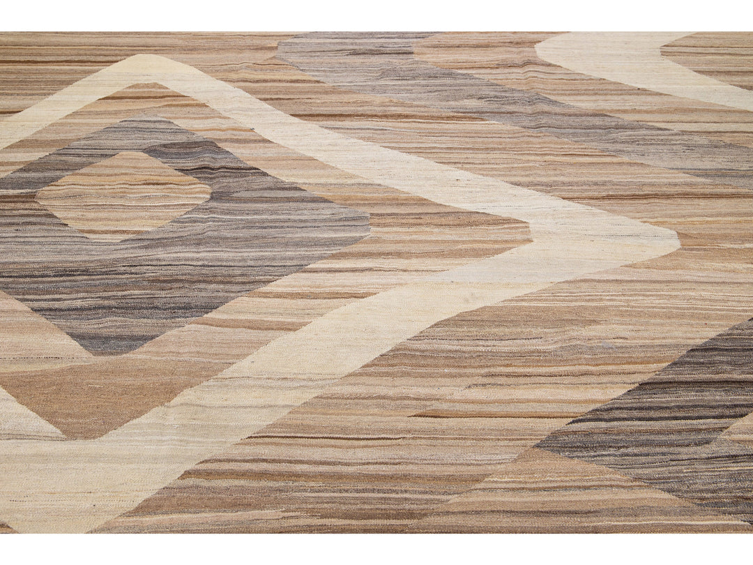 Modern Flat-Weave Wool Rug 10 X 13