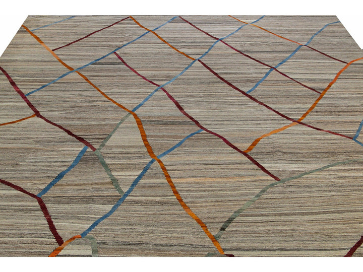 Modern Kilim Square Wool Rug 9 X 10