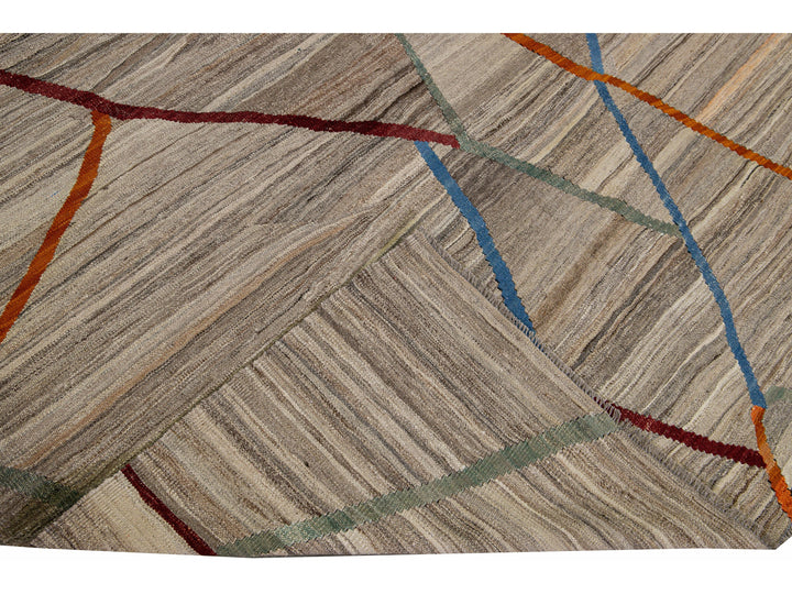 Modern Kilim Square Wool Rug 9 X 10
