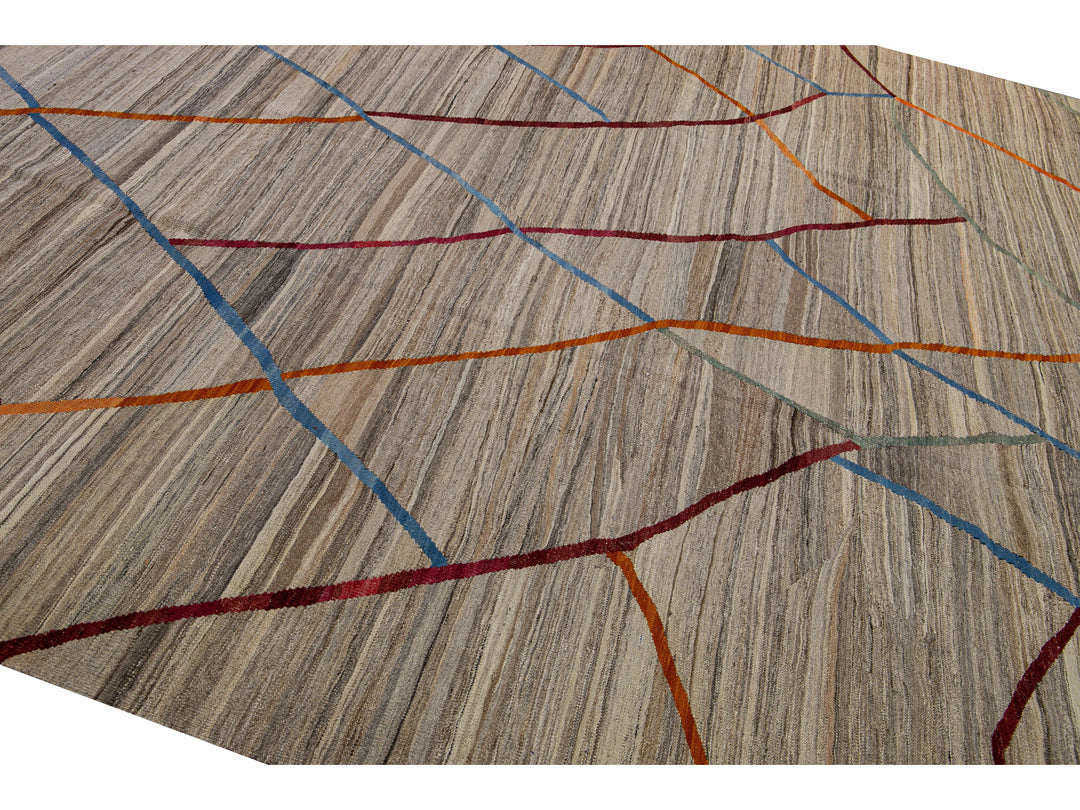 Modern Kilim Square Wool Rug 9 X 10