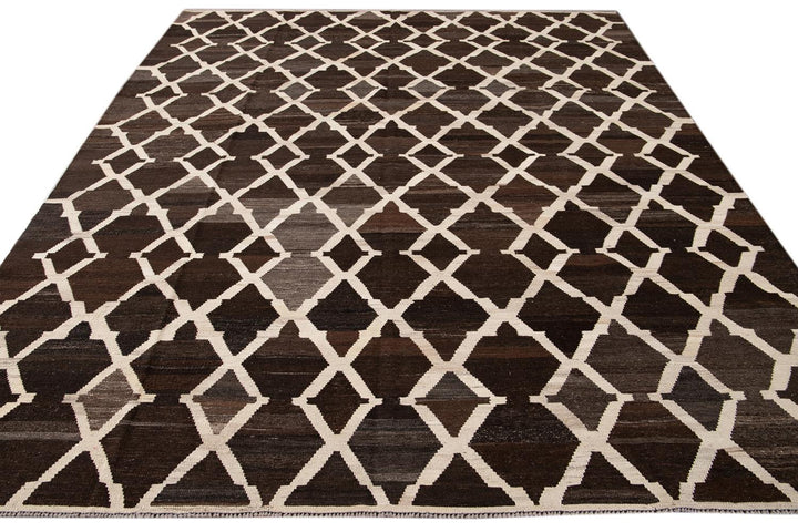 Contemporary Flatweave Kilim Wool Rug 9 X 10