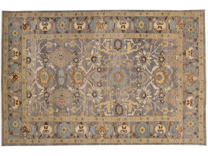 Gray Modern Sultanabad Handmade Floral Motif Oversize Wool Rug