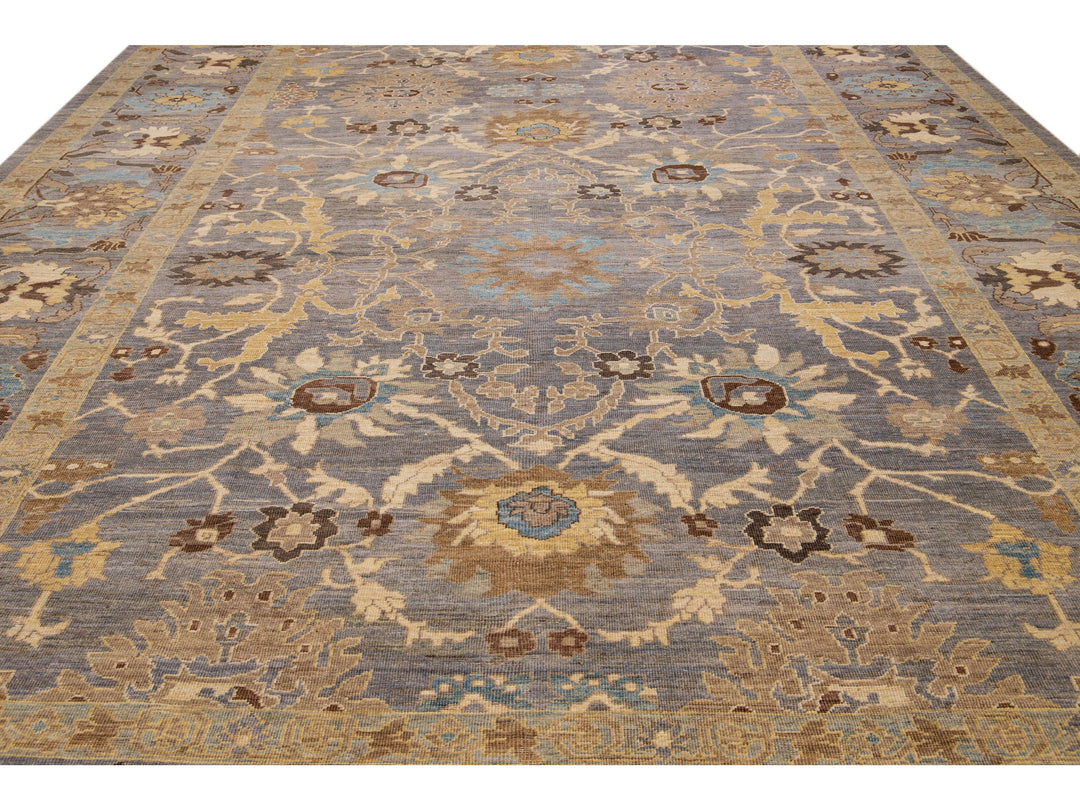 Gray Modern Sultanabad Handmade Floral Motif Oversize Wool Rug
