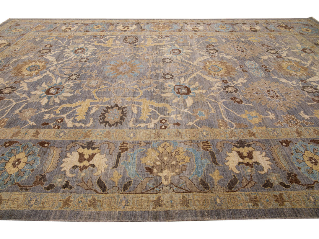 Gray Modern Sultanabad Handmade Floral Motif Oversize Wool Rug