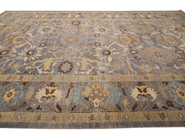 Gray Modern Sultanabad Handmade Floral Motif Oversize Wool Rug