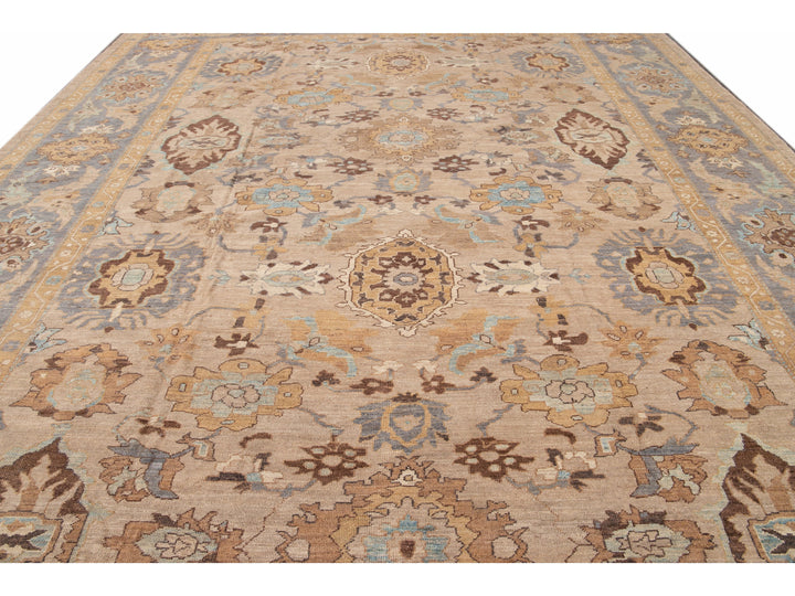 Tan Modern Persian Sultanabad Handmade Floral Oversize Wool Rug
