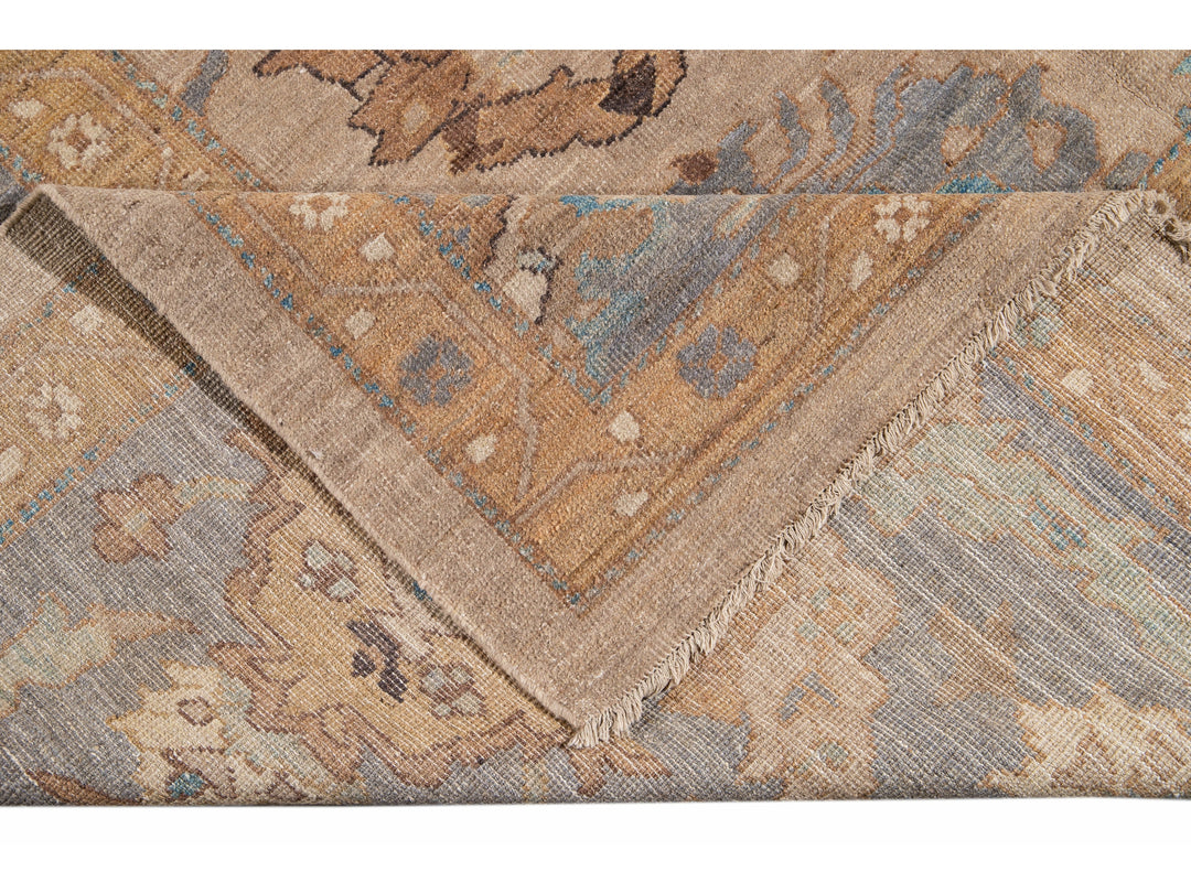 Tan Modern Persian Sultanabad Handmade Floral Oversize Wool Rug