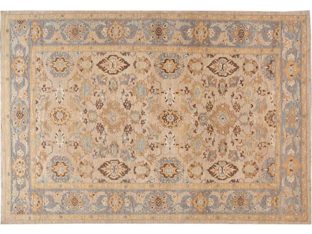 Tan Modern Persian Sultanabad Handmade Floral Oversize Wool Rug
