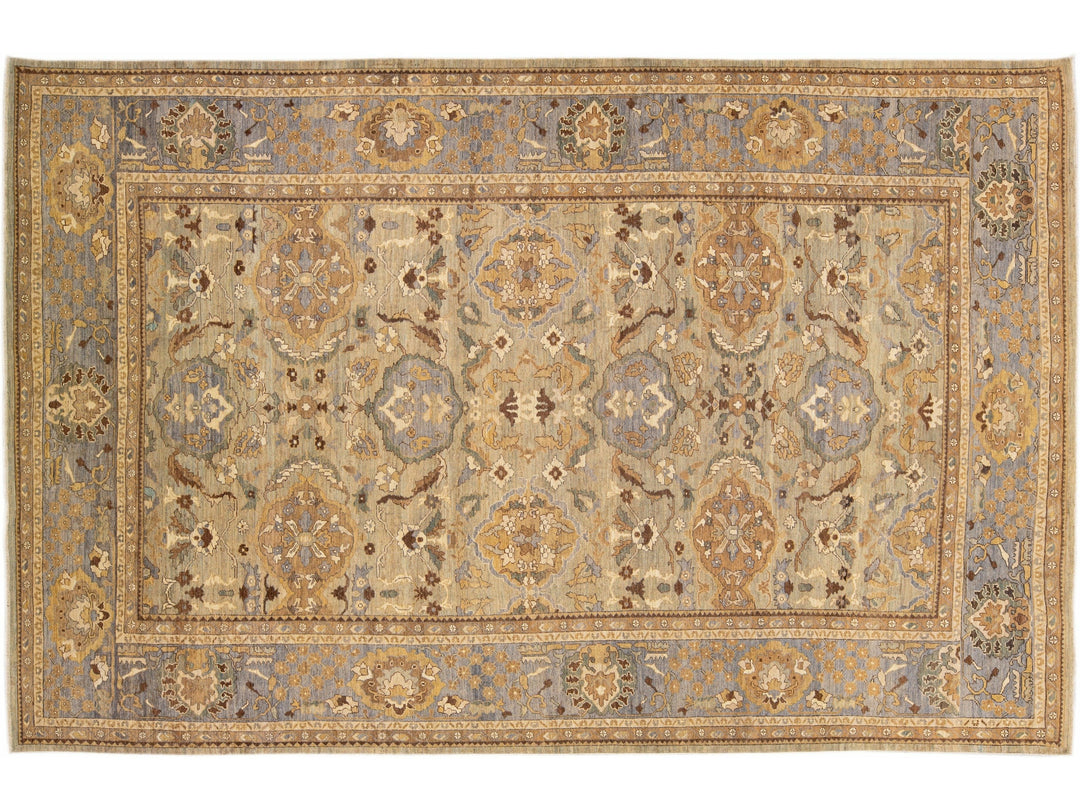Modern Beige Handmade Sultanabad Floral Pattern Oversize Wool Rug