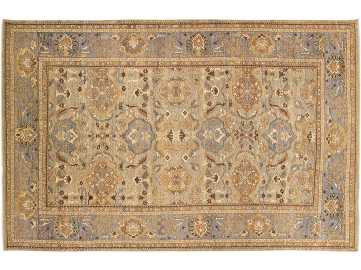 Modern Beige Handmade Sultanabad Floral Pattern Oversize Wool Rug