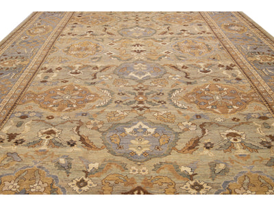 Modern Beige Handmade Sultanabad Floral Pattern Oversize Wool Rug