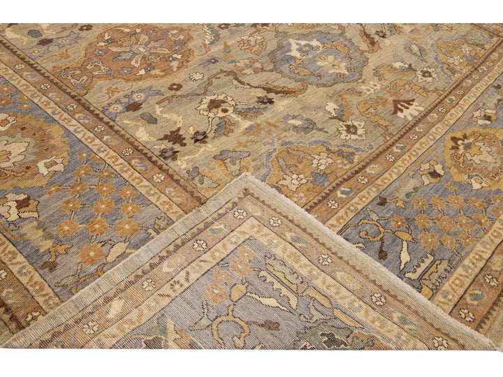Modern Beige Handmade Sultanabad Floral Pattern Oversize Wool Rug