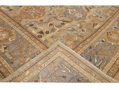 Modern Beige Handmade Sultanabad Floral Pattern Oversize Wool Rug