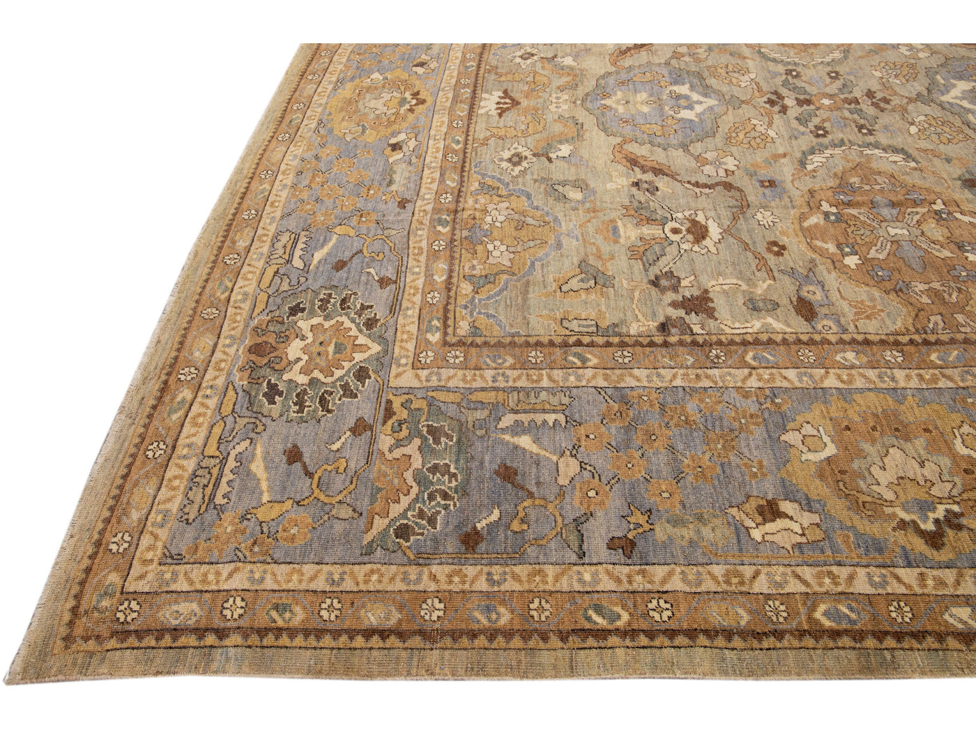 Modern Beige Handmade Sultanabad Floral Pattern Oversize Wool Rug