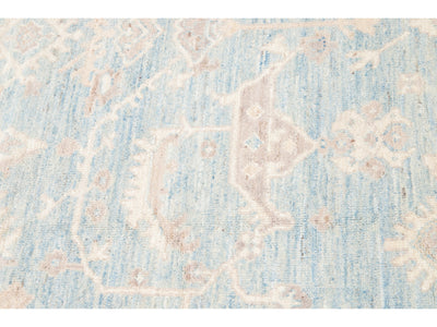 Modern Turkish Oushak Handmade Blue and Beige Wool Rug