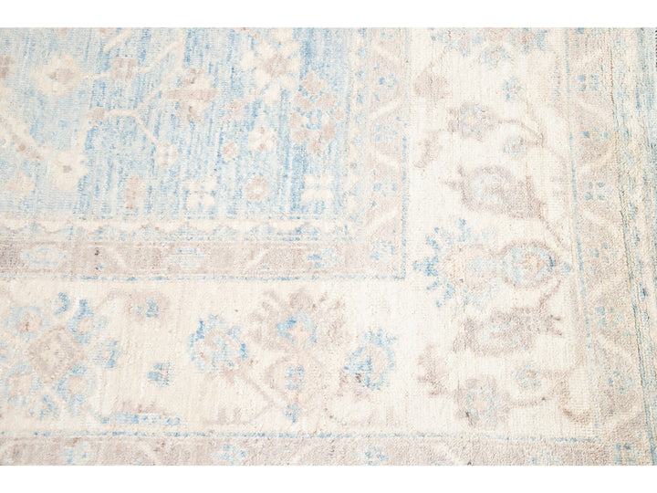 Modern Turkish Oushak Handmade Blue and Beige Wool Rug