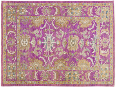 Purple Modern Mahal Handmade Allover Designed Wool Rug