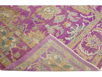 Purple Modern Mahal Handmade Allover Designed Wool Rug
