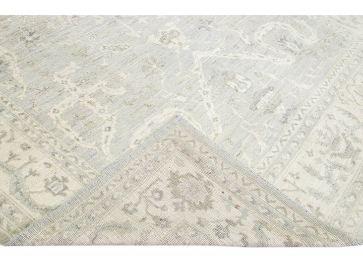 Modern Turkish Oushak Gray Handmade Floral Wool Rug