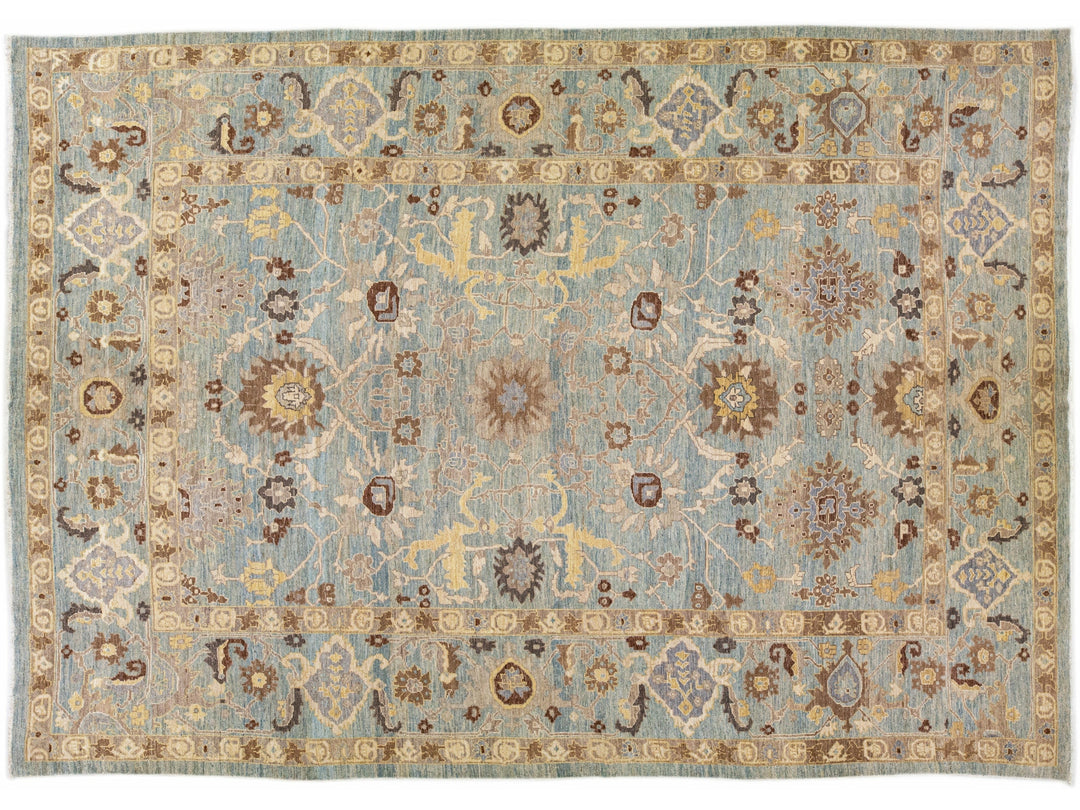 Modern Oversize Sultanabad Handmade Floral Blue Wool Rug