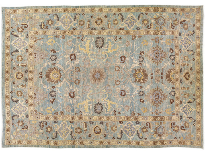 Modern Oversize Sultanabad Handmade Floral Blue Wool Rug