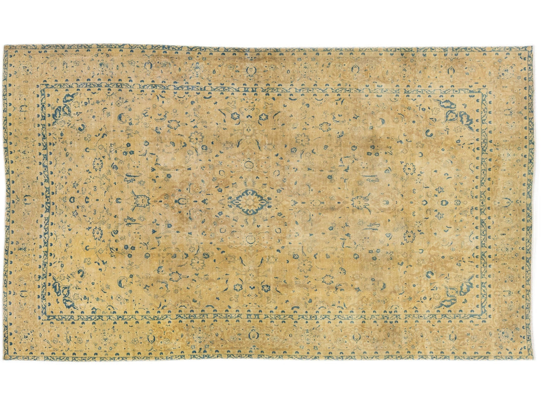 Vintage Tabriz Tan Handmade Allover Motif Persian Wool Rug