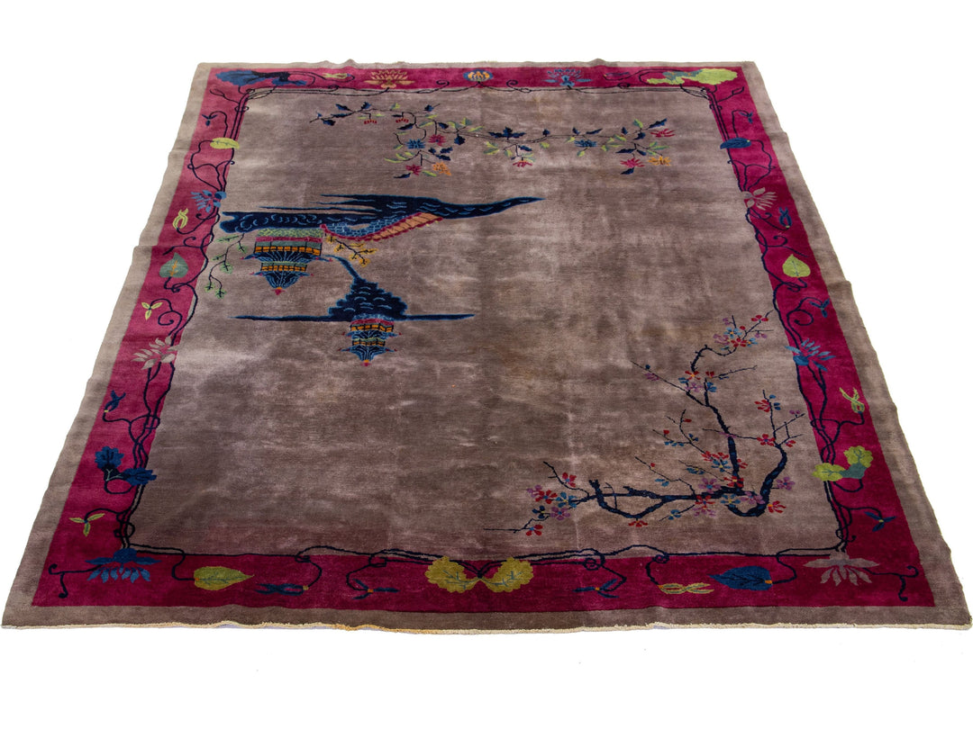 Antique Chinese Art Deco Wool Rug 9 X 12