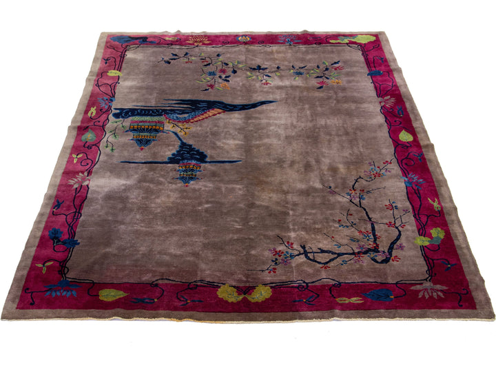 Antique Chinese Art Deco Wool Rug 9 X 12
