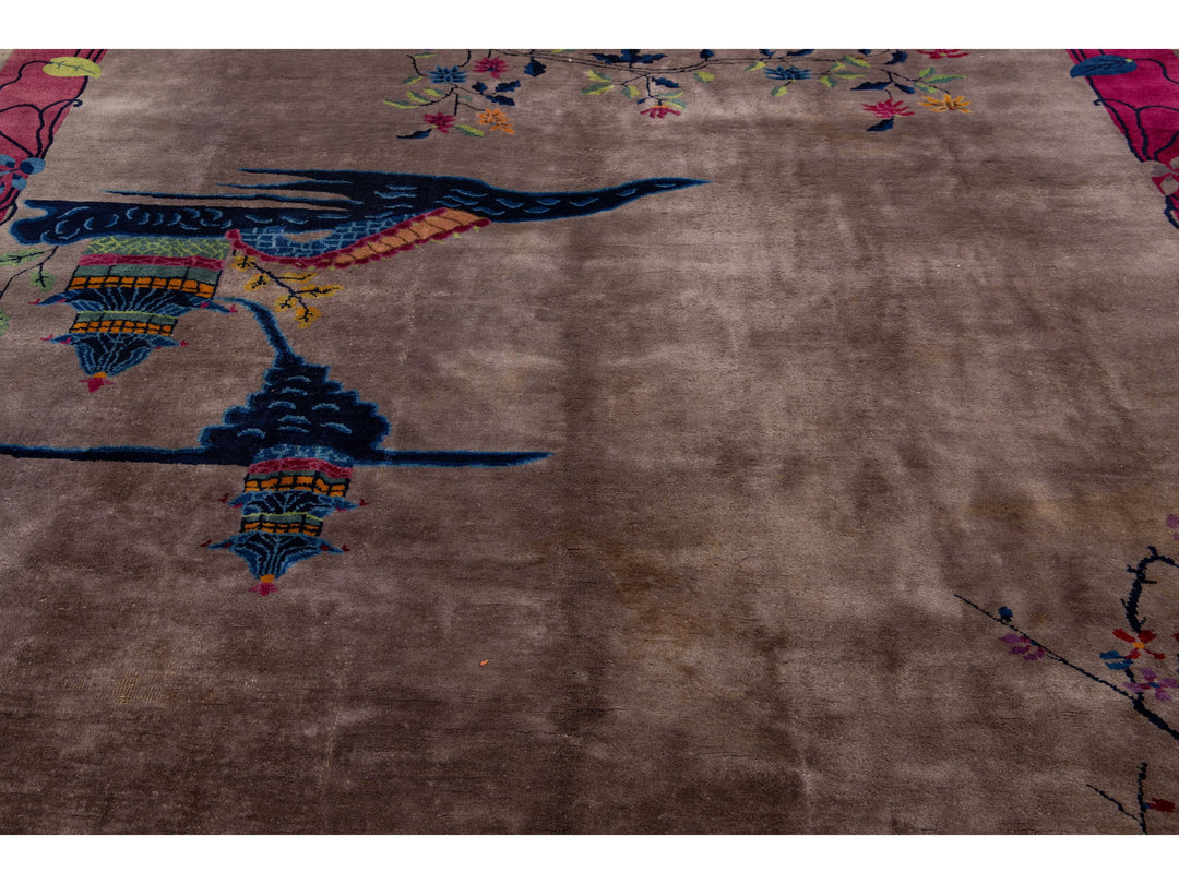 Antique Chinese Art Deco Wool Rug 9 X 12