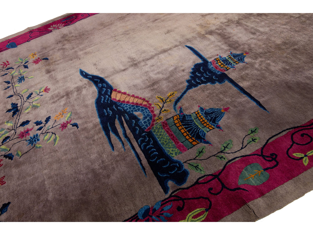 Antique Chinese Art Deco Wool Rug 9 X 12