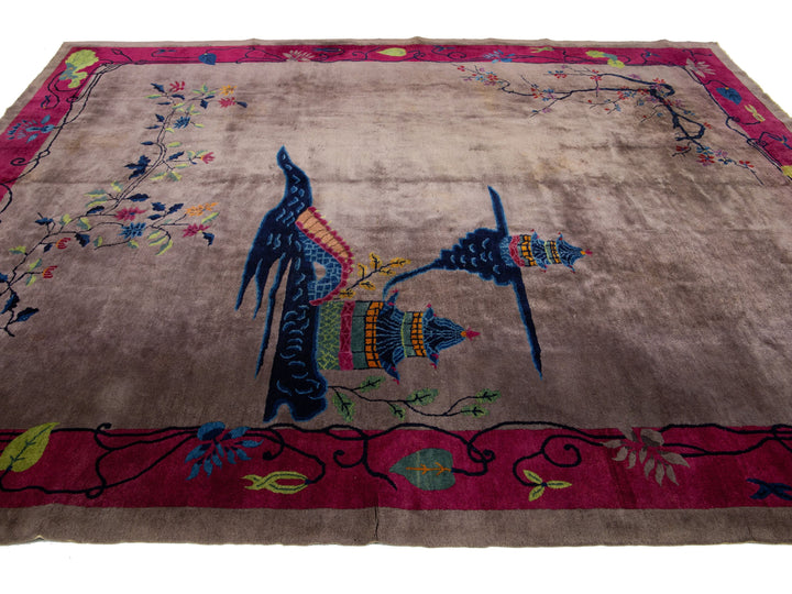 Antique Chinese Art Deco Wool Rug 9 X 12