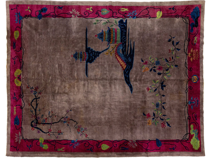Antique Chinese Art Deco Wool Rug 9 X 12