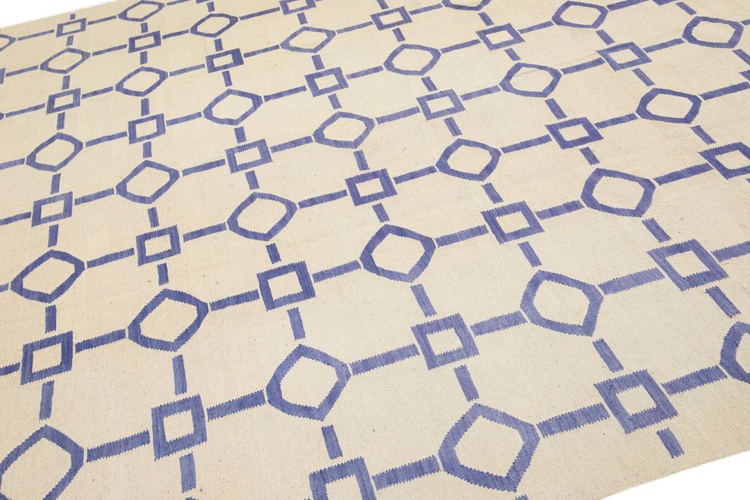 Modern Flat-Weave Wool Rug 9 X 12