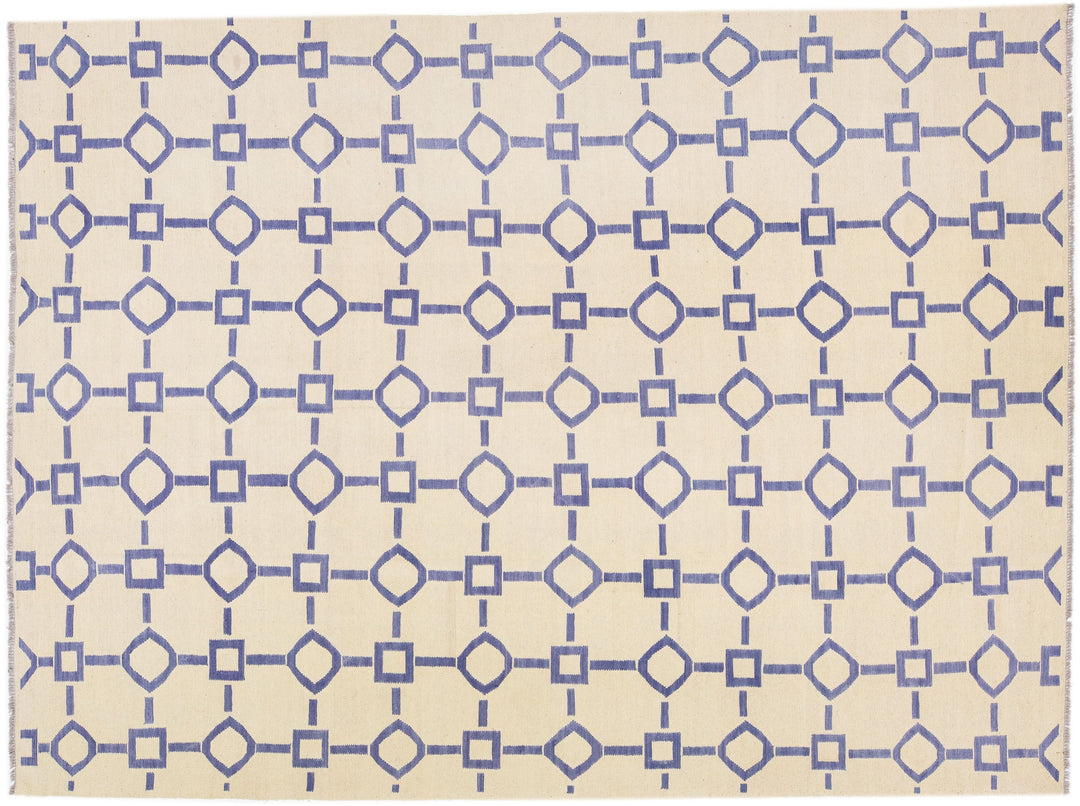 Modern Flat-Weave Wool Rug 9 X 12
