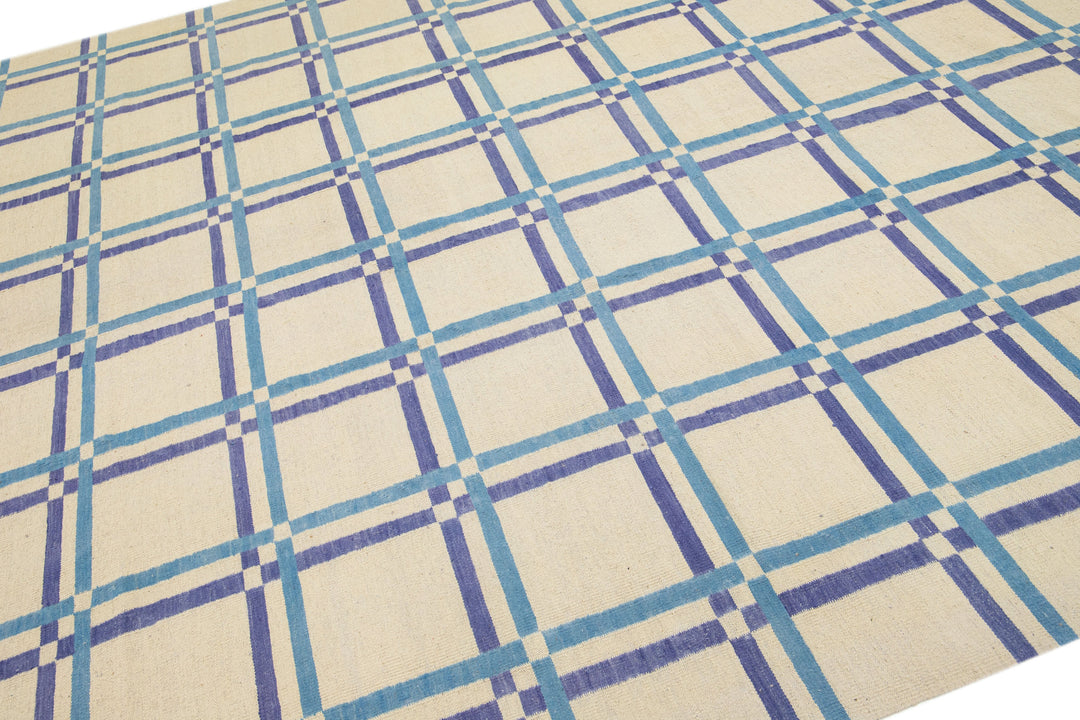 Modern Flat-Weave Wool Rug 9 X 12