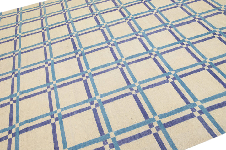 Modern Flat-Weave Wool Rug 9 X 12