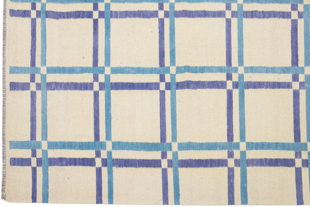 Modern Flat-Weave Wool Rug 9 X 12