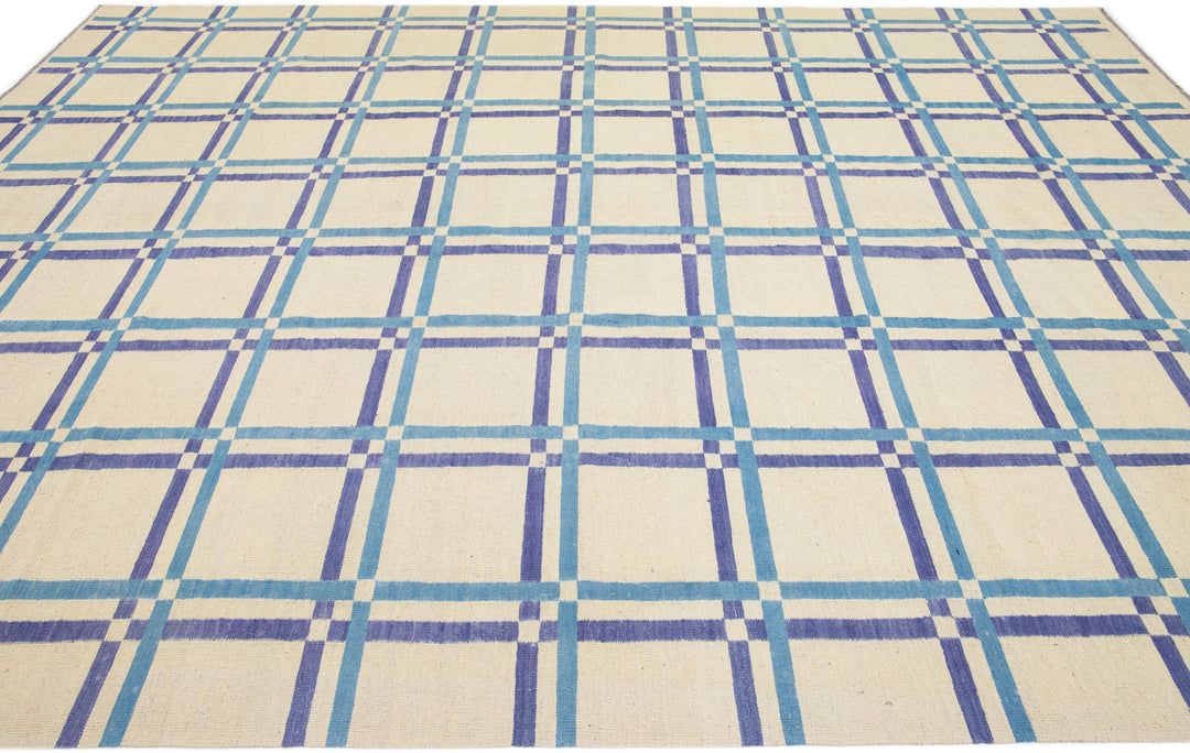 Modern Flat-Weave Wool Rug 9 X 12