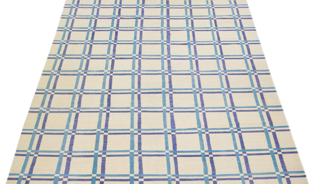 Modern Flat-Weave Wool Rug 9 X 12