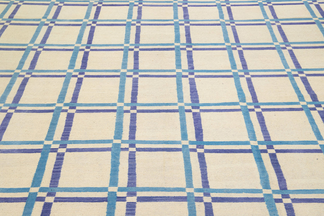 Modern Flat-Weave Wool Rug 9 X 12