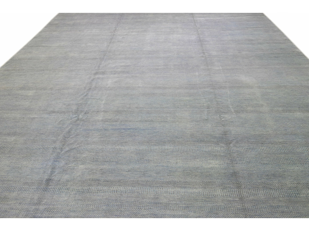 Contemporary Savannah Handmade Blue Solid Pattern Oversize Wool Rug
