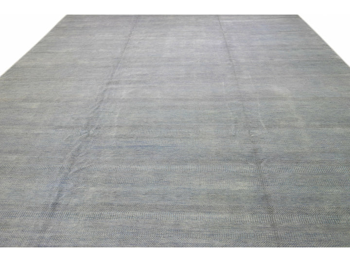 Contemporary Savannah Handmade Blue Solid Pattern Oversize Wool Rug