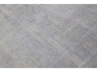 Contemporary Savannah Handmade Blue Solid Pattern Oversize Wool Rug