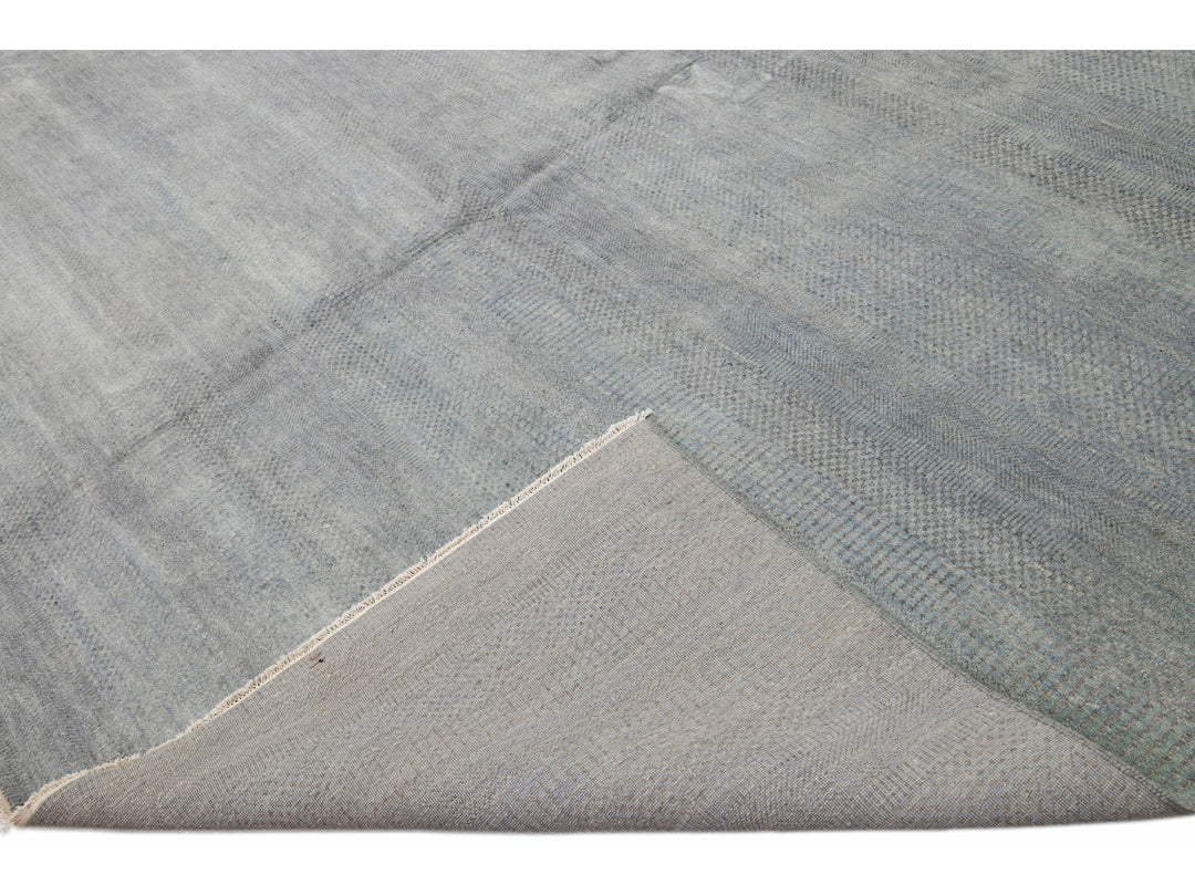 Contemporary Savannah Handmade Blue Solid Pattern Oversize Wool Rug
