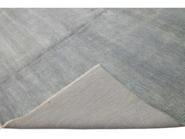 Contemporary Savannah Handmade Blue Solid Pattern Oversize Wool Rug