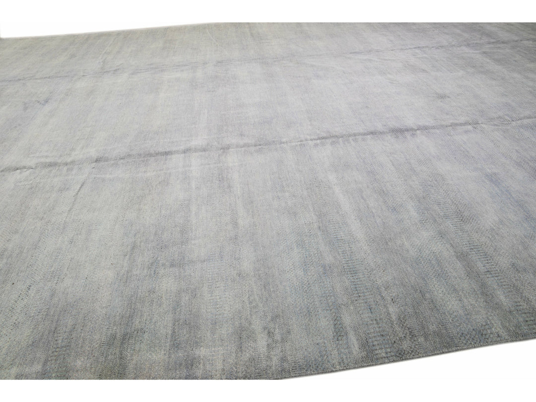 Contemporary Savannah Handmade Blue Solid Pattern Oversize Wool Rug