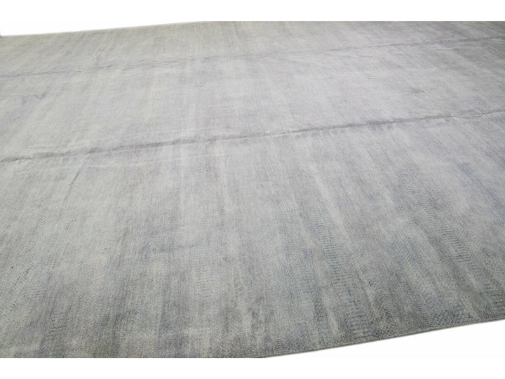 Contemporary Savannah Handmade Blue Solid Pattern Oversize Wool Rug
