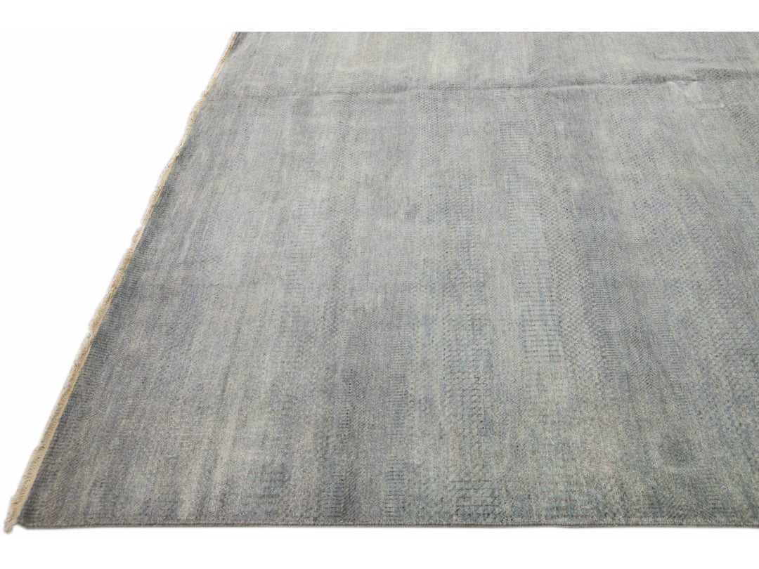 Contemporary Savannah Handmade Blue Solid Pattern Oversize Wool Rug