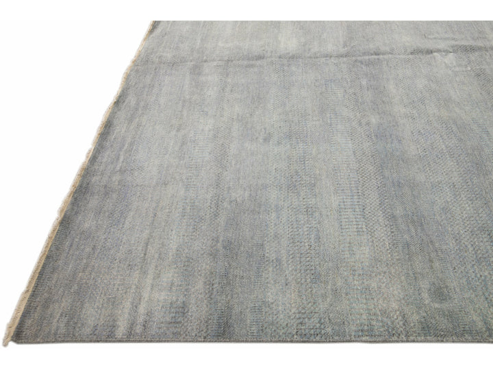 Contemporary Savannah Handmade Blue Solid Pattern Oversize Wool Rug