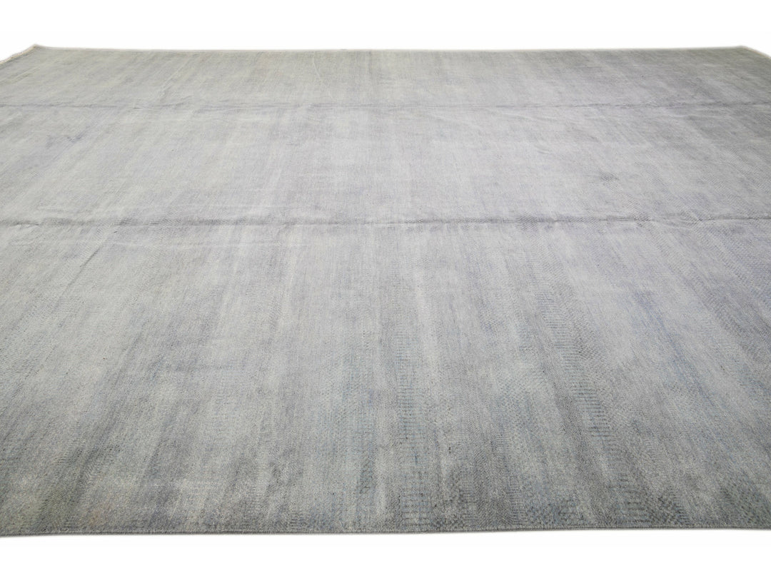 Contemporary Savannah Handmade Blue Solid Pattern Oversize Wool Rug